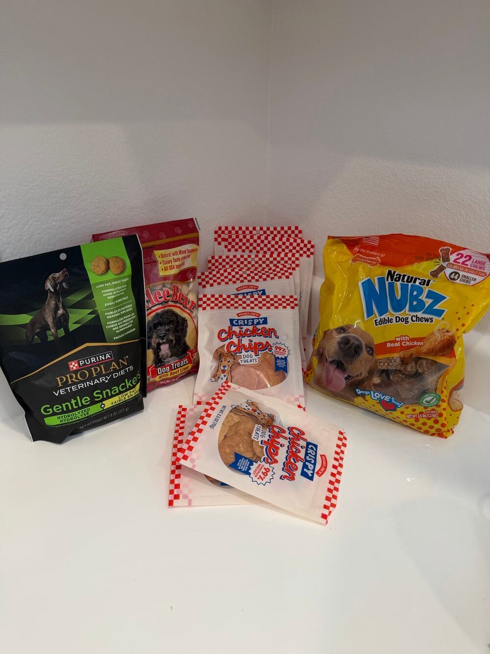 Trader Joe’s Dog Chicken Chips, 5 Nylabone NYLACHEW CHARLIE BEAR & Purina Sealed
